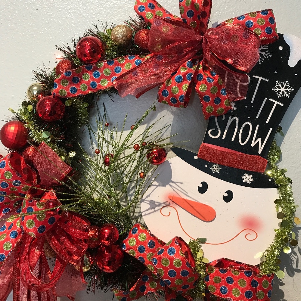 Snowman Winter Wreath Whimsical Snowman Welcome Handcrafted Final Sale